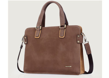 Customized Mens Business Briefcase , Mens brown leather briefcase with zipper pocket on back