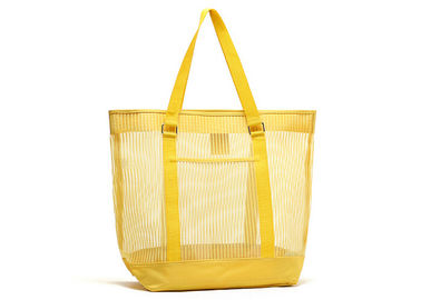 Personalized Solid Mesh Large Clear Beach Tote Bag with Velcro Stick in Yellow