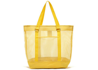 Personalized Solid Mesh Large Clear Beach Tote Bag with Velcro Stick in Yellow