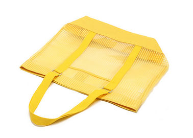 Personalized Solid Mesh Large Clear Beach Tote Bag with Velcro Stick in Yellow