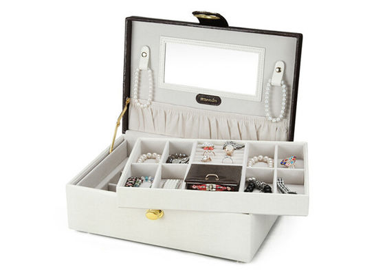 Double moistureproof wooden division plate jewellery storage box with flocked cloth