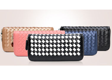 Hand woven PU leather girls wallets and purses with smooth steel teeth zipper